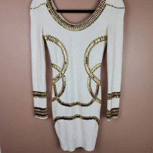 Herve Leger white gold rhinestone bandage dress